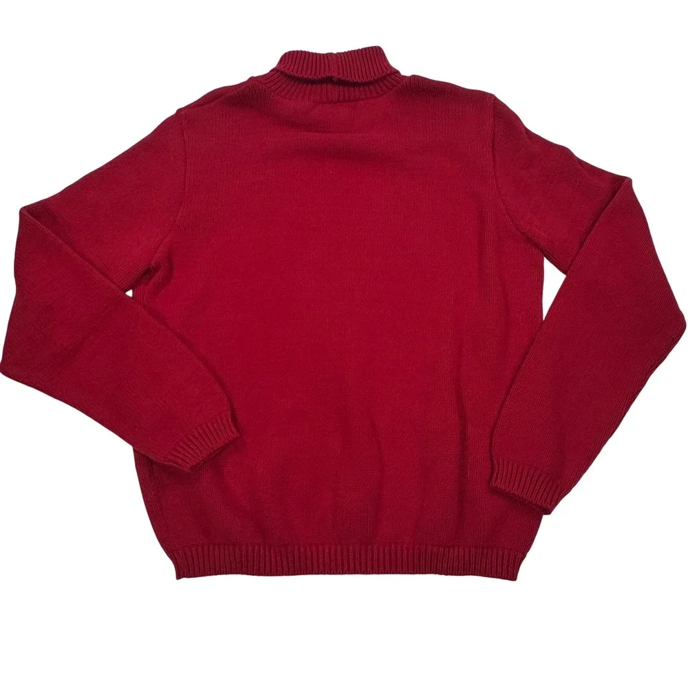 Coldwater Creek Red Heart Cable Knit Turtleneck Sweater Womens Medium Cotton USA